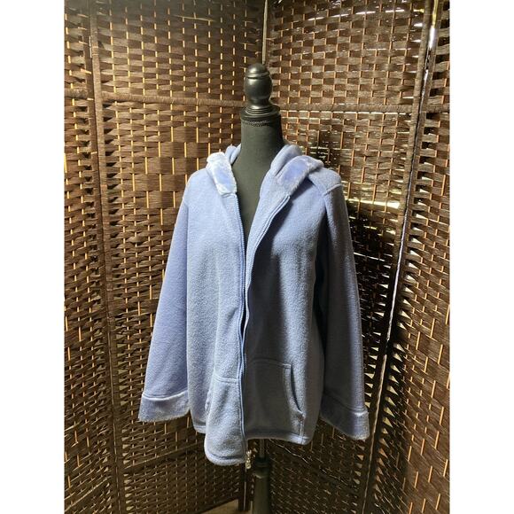 Denim & Co Size 2X Light Blue Hooded Fleece Zip Front Jacket Pre-Owned - Picture 1 of 8
